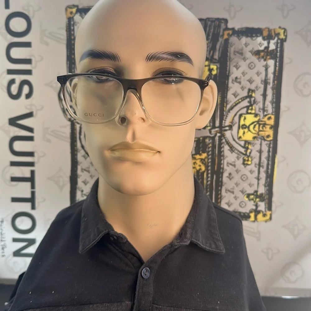 Gucci GG0554O 004 Grey/Clear Rectangular Men's Eyeglasses